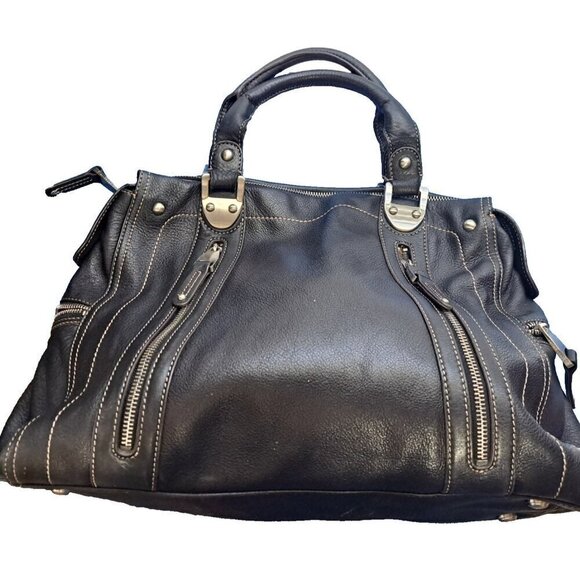 Makowsky Handbags - Makowsky Women's Black Satchel Moto Handbag Pebbled Leather